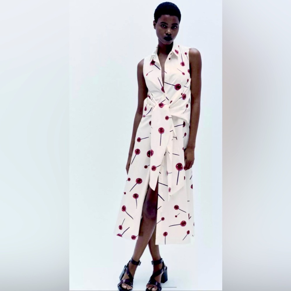 NWT Zara Lollipop Print Poplin Cotton Sleeveless Midi Shirt Dress ZW Collection